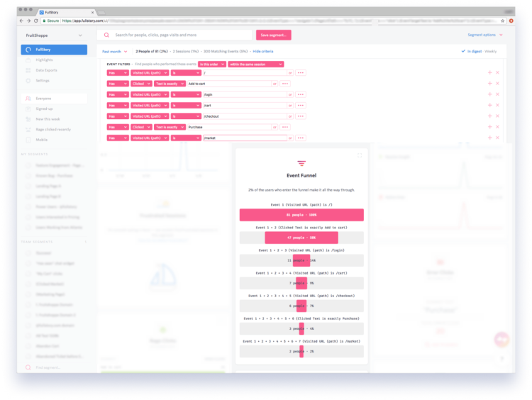 Event funnel in FullStory