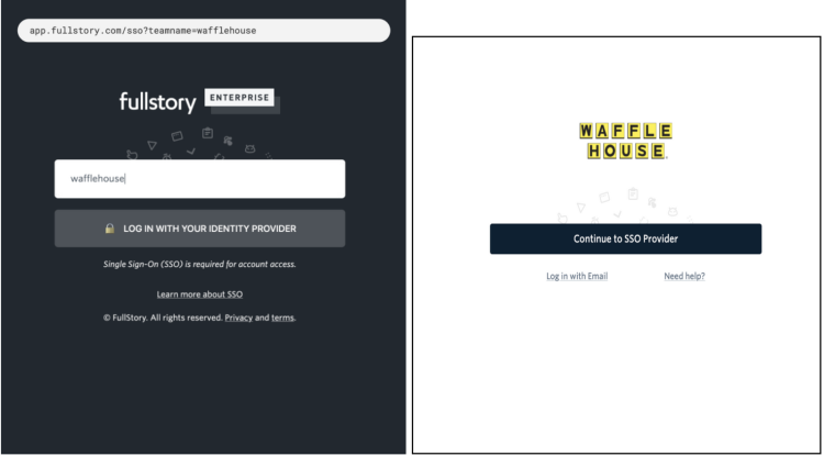 Former FullStory login flow for SSO users vs updated FullStory login flow for SSO users