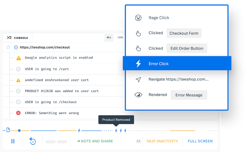 A session showing the moment where someone Error Clicked